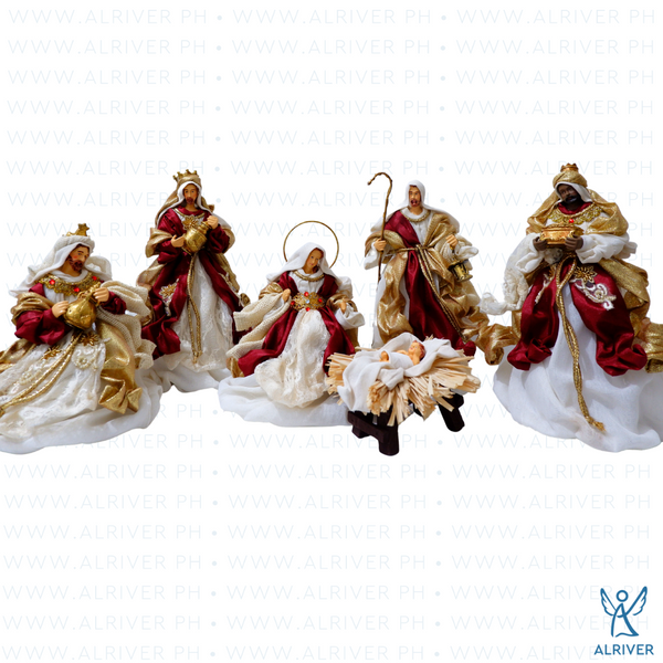 10" Aiden Nativity Set (Set of 6), Beige Burgundy