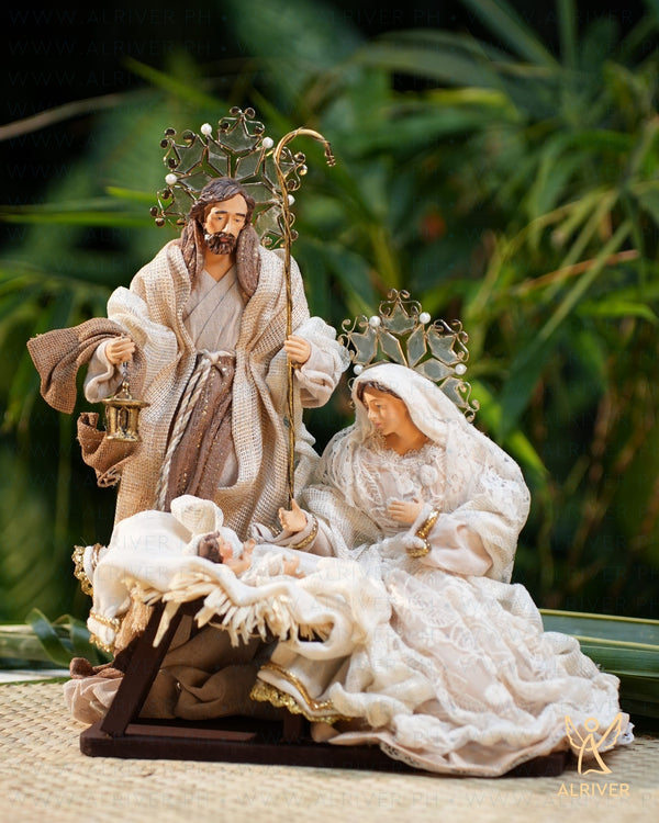12" Paloma Holy Family on Base with Ornate Capiz Halo