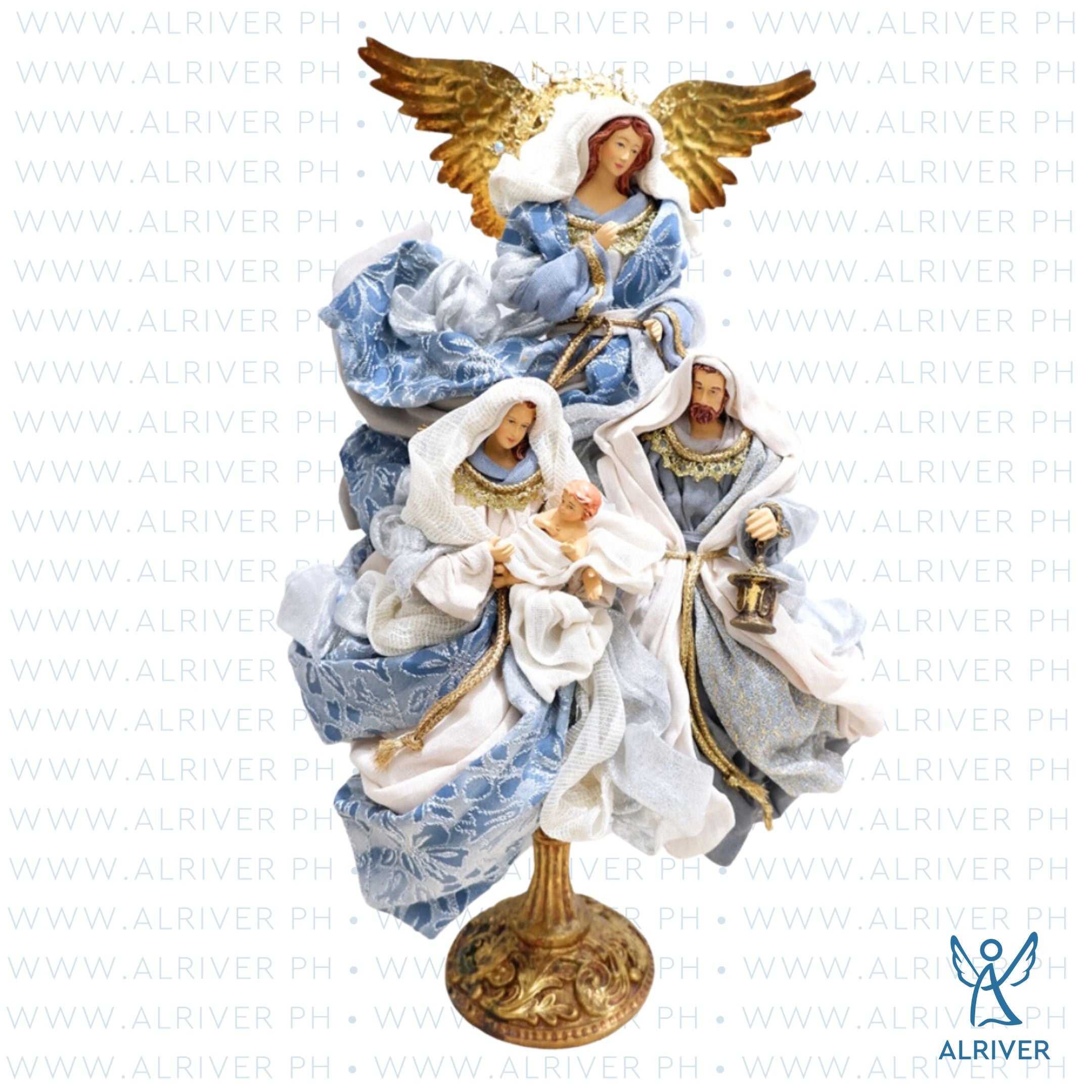 18”H Serenity Holy Family with Angel on Resin Base
