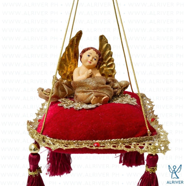 Ruby Cherub Burgundy Velvet  Pillow Ornament