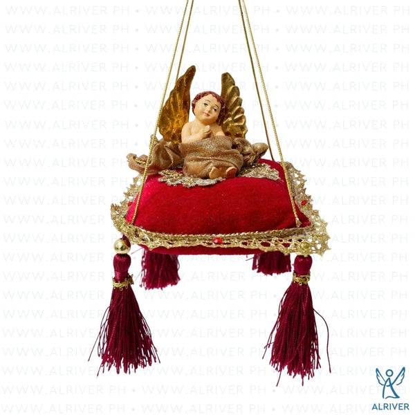 Ruby Cherub Burgundy Velvet  Pillow Ornament