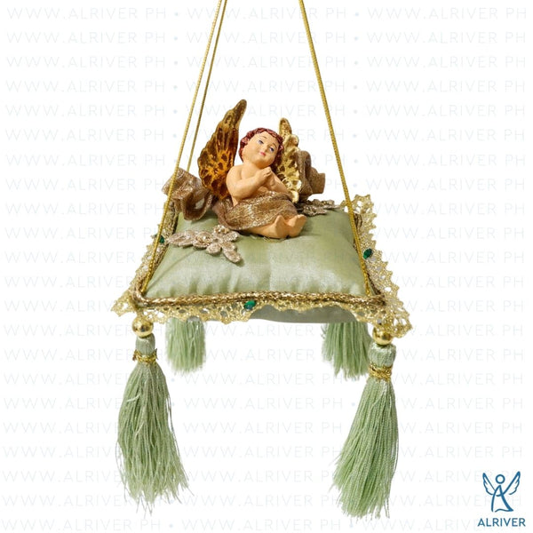 Mila Cherub Green Gold Pillow Ornament