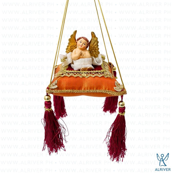 Shaira Cherub Burgundy Orange Pillow Ornament