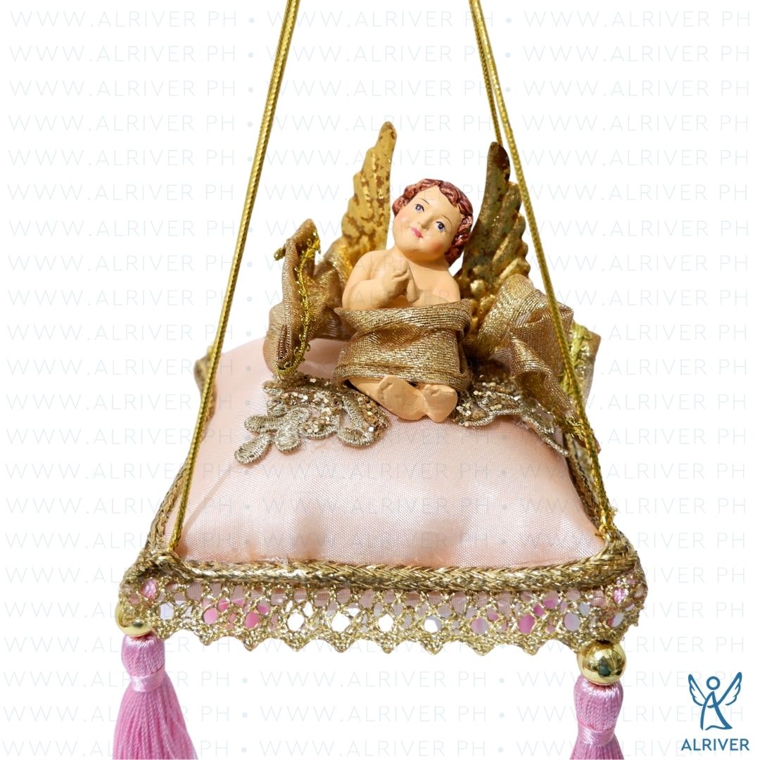 Mae Cherub Pink Gold Pillow Ornament