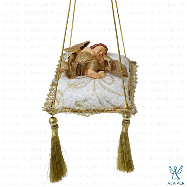 Sadie Sleeping Cherub Beige Gold Pillow Ornament