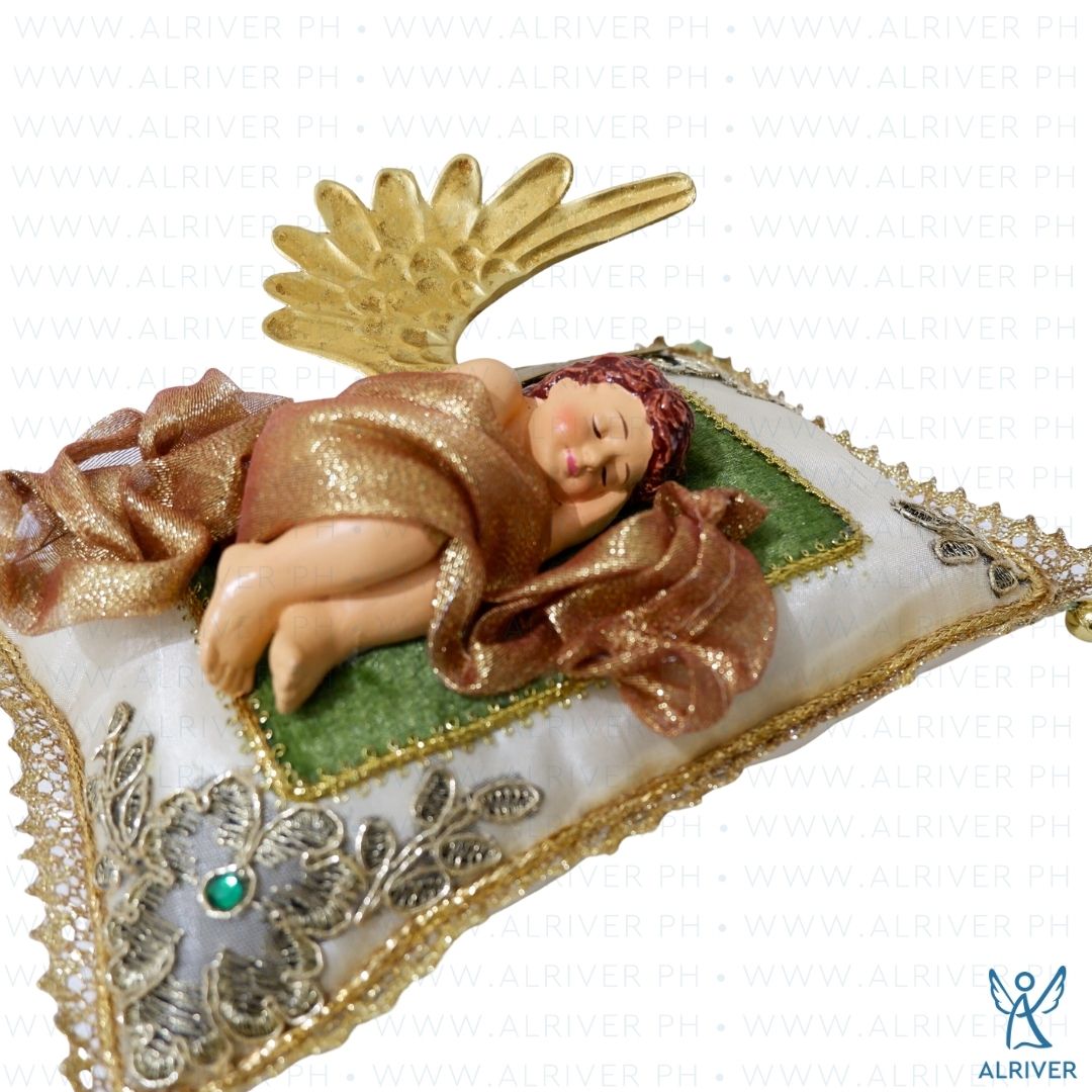 Denise Cherub Beige Green Pillow Ornament