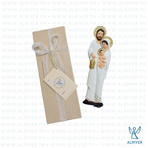 8" Holy Family Resin Figure with Gift Box, Beige