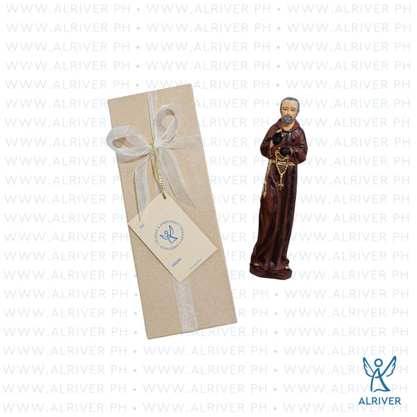 8" Padre Pio Resin Figure with Gift Box, Brown