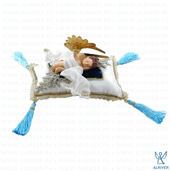 Dion Cherub Beige Blue Pillow Ornament