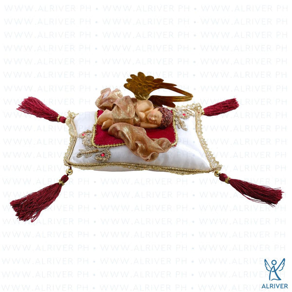 Meryl Cherub Beige Burgundy Pillow Ornament