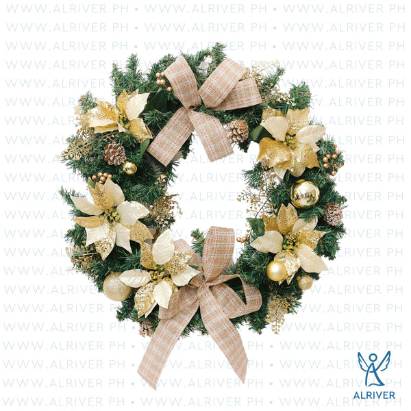 Eloise Floral Wreath Poinsettia Ribbon (Medium 21" dia)