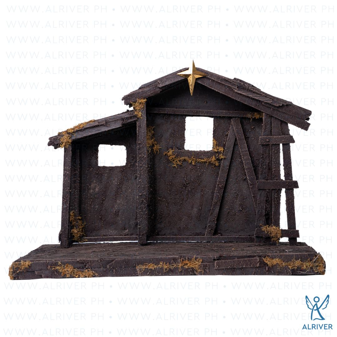 Wooden Nativity House with Base for Nativity Set