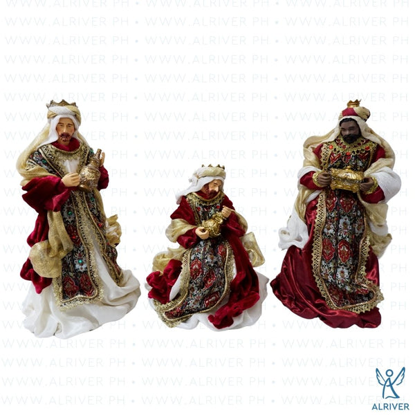 14" Three Kings Set, Burgundy Beige Gold with Lace