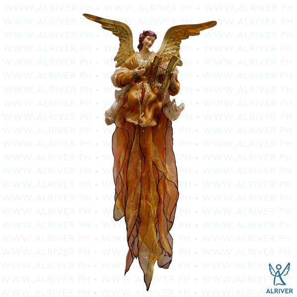 27"L Beatrice Hanging Angel with Lyre, Copper Gold