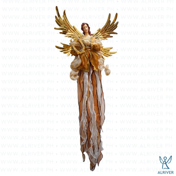 35"L Micah Hanging Angel with Lyre, Copper Gold
