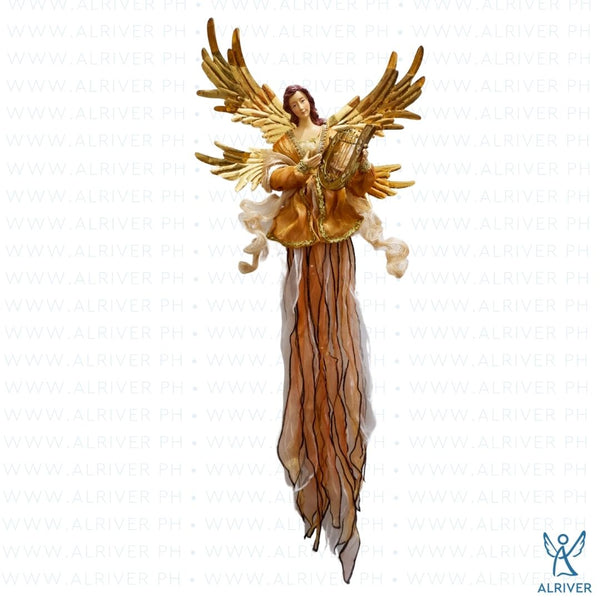 35"L Tanya Hanging Angel with Harp, Copper Gold