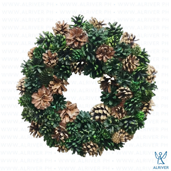 12" dia PINE CONE WREATH, GREEN