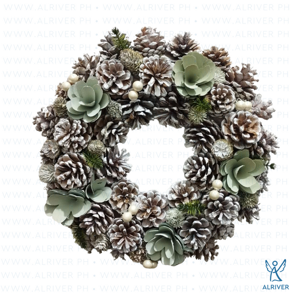 12" dia PINE CONE WREATH, WHITE