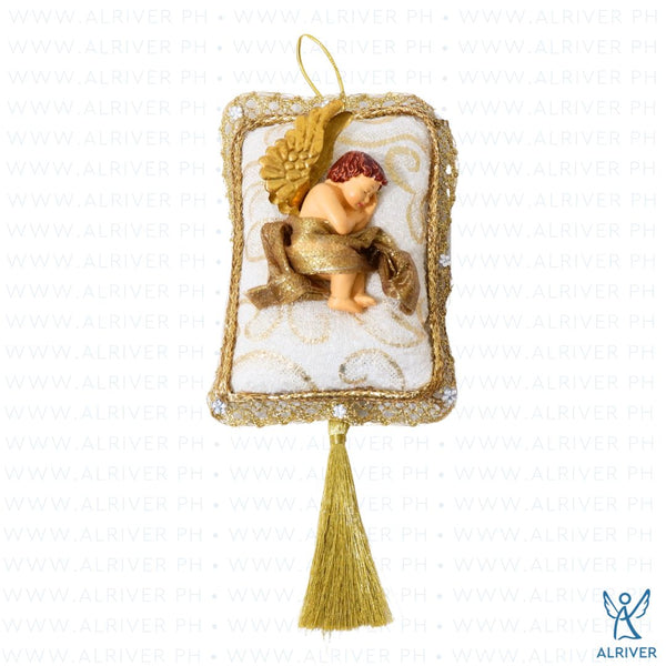 Sadie Sleeping Cherub Beige Gold Pillow Ornament