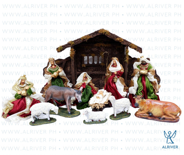 10" Christmas Bright Nativity Set with house and animals (Set of 12/ Package 3)