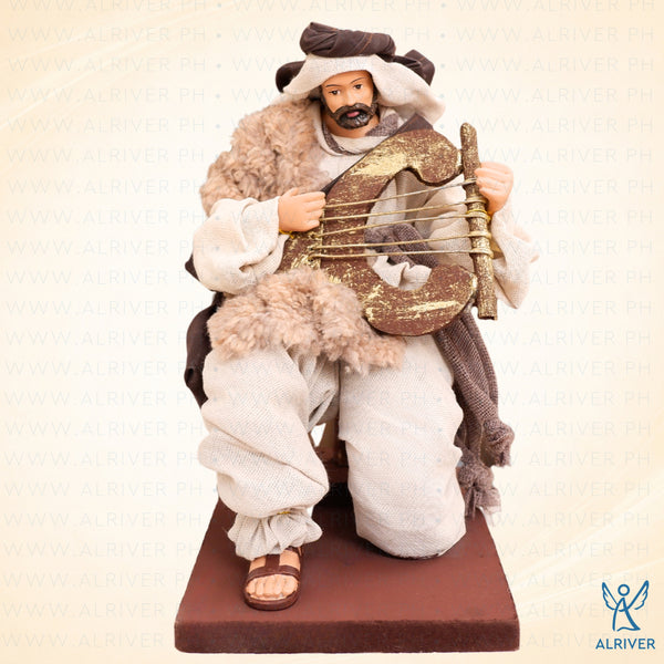 10" Kneeling Shepherd Man with Harp