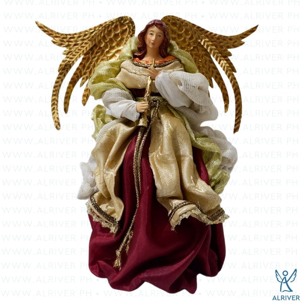 10" Olivia Standing Angel with Flute, Burgundy Gold