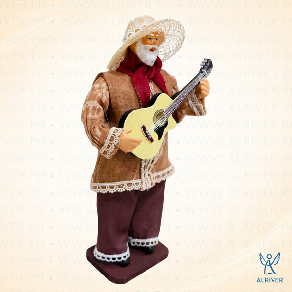 8" Standing Santa with Guitar, Brown
