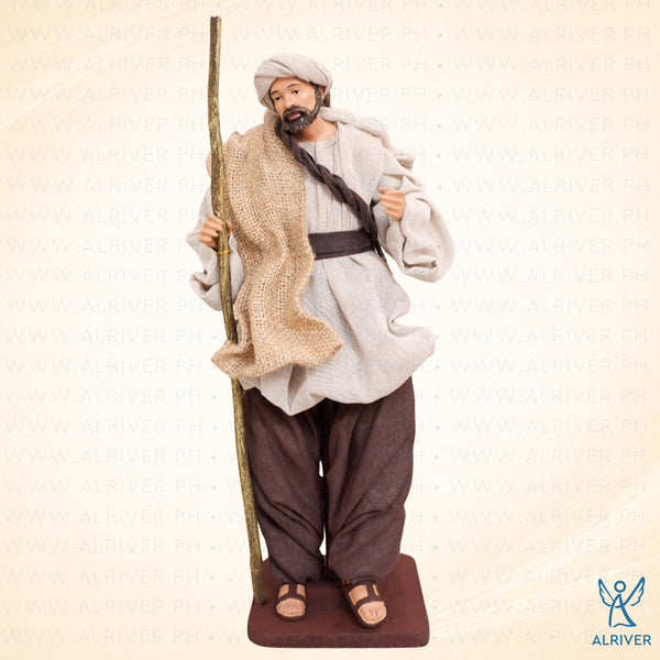 14" Standing Shepherd Man, Beige Brown