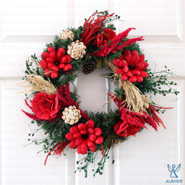 Freesia Burgundy Christmas Wreath (Small 16")