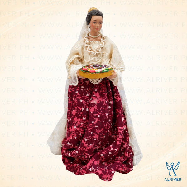 13" Filipiniana with Kakanin on Bilao, Beige Burgundy