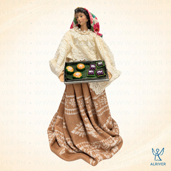 12" Filipiniana with Puto Bumbong & Bibingka with Tray, Brown Beige Natural