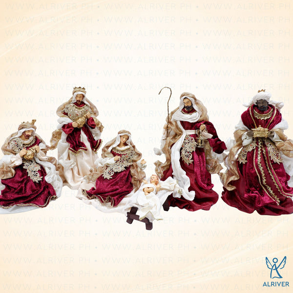 14" Anselmo Nativity Set of 6, Beige Burgundy