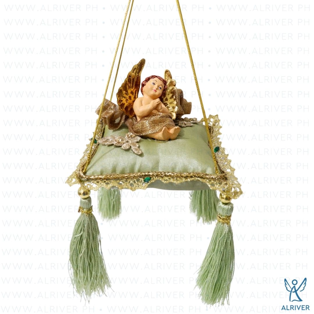 Mila Cherub Green Gold Pillow Ornament