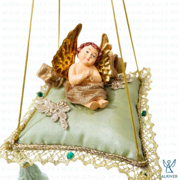 Mila Cherub Green Gold Pillow Ornament