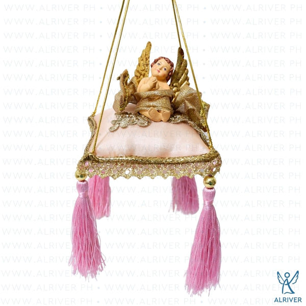Mae Cherub Pink Gold Pillow Ornament