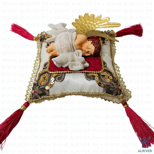 Liana Cherub Beige Burgundy  Pillow Ornament