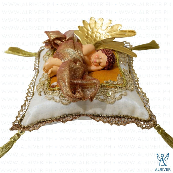 Charisse Cherub Beige Gold Pillow Ornament