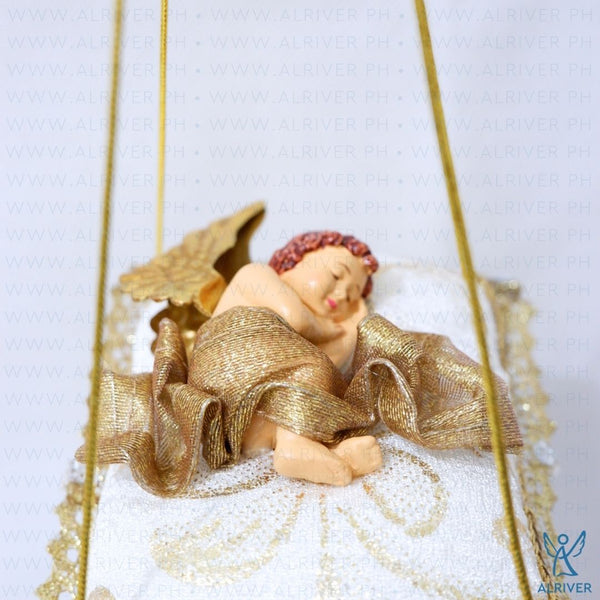 Sadie Sleeping Cherub Beige Gold Pillow Ornament