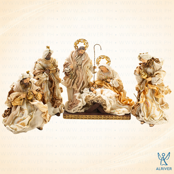 14" Luciana Nativity Set of 6, Beige Gold