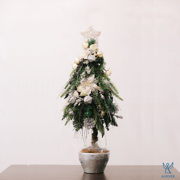 25"H IVY, CHRISTMAS TREE, WHITE & SILVER