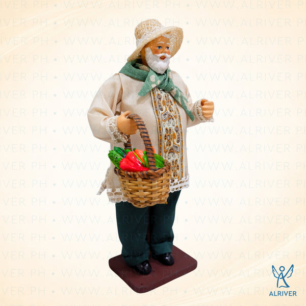 8" Standing Santa with Vegetables Basket, Beige Green