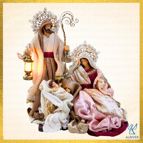 15"H HOLY FAMILY ON BASE, ARIANA COLLECTION, ,PINK BURGUNDY GOLD (10"HD)