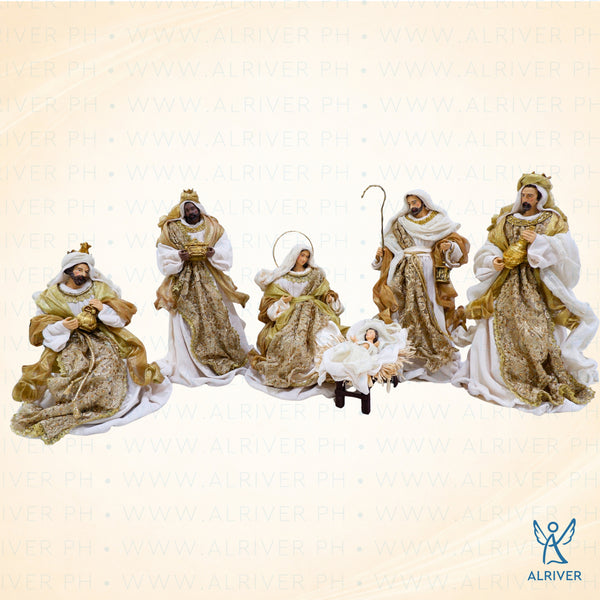 14" Theodora Nativity Set of 6, Beige Gold