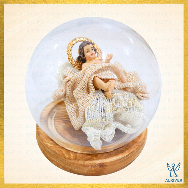 10" Baby Jesus in Glass Dome, Beige Natural (4.3" DIA, 5" H)