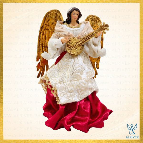 8" PAULINA ANGEL WITH GUITAR, BURGUNDY