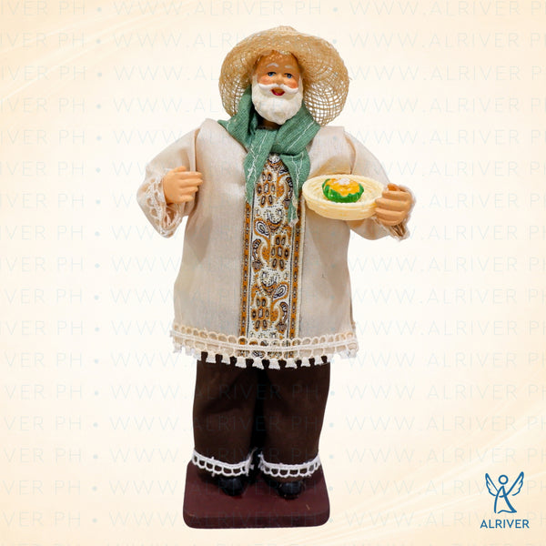 8" Standing Santa with Bibingka, Beige Brown