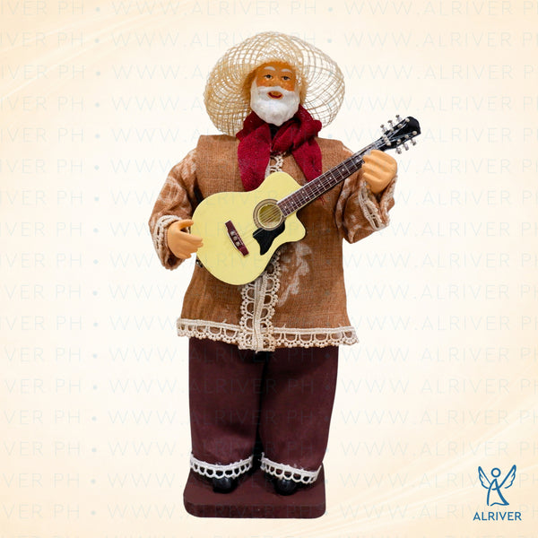 8" Standing Santa with Guitar, Brown
