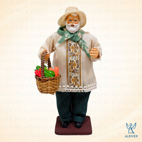 8" Standing Santa with Vegetables Basket, Beige Green