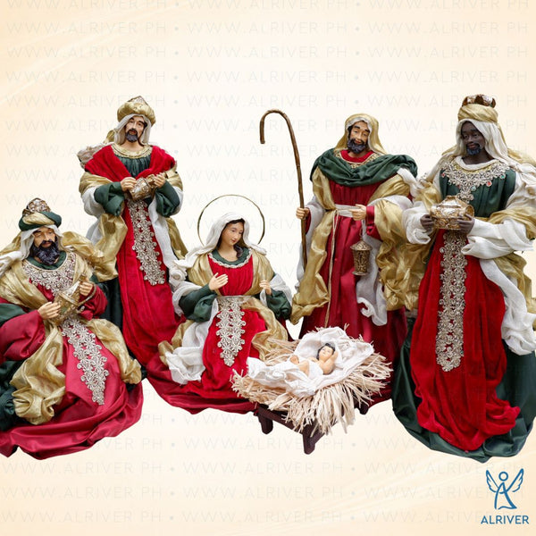 27" Josemarie Nativity Set of 6, Burgundy Green