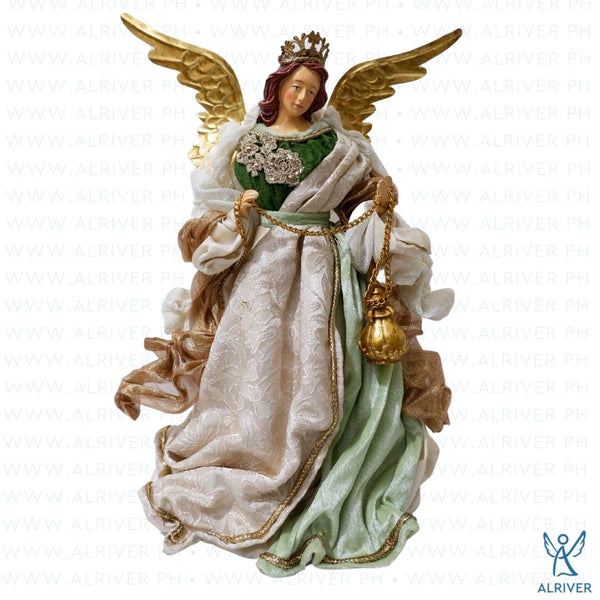 14" Lucrezia Standing Angel with Incense, Beige Green Gold